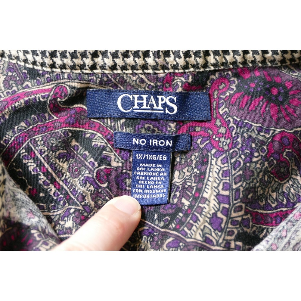 Chaps Womens No Iron Long Sleeve Button Up Top Size 1X Flip Cuffs Paisley Artsy - Picture 5 of 9